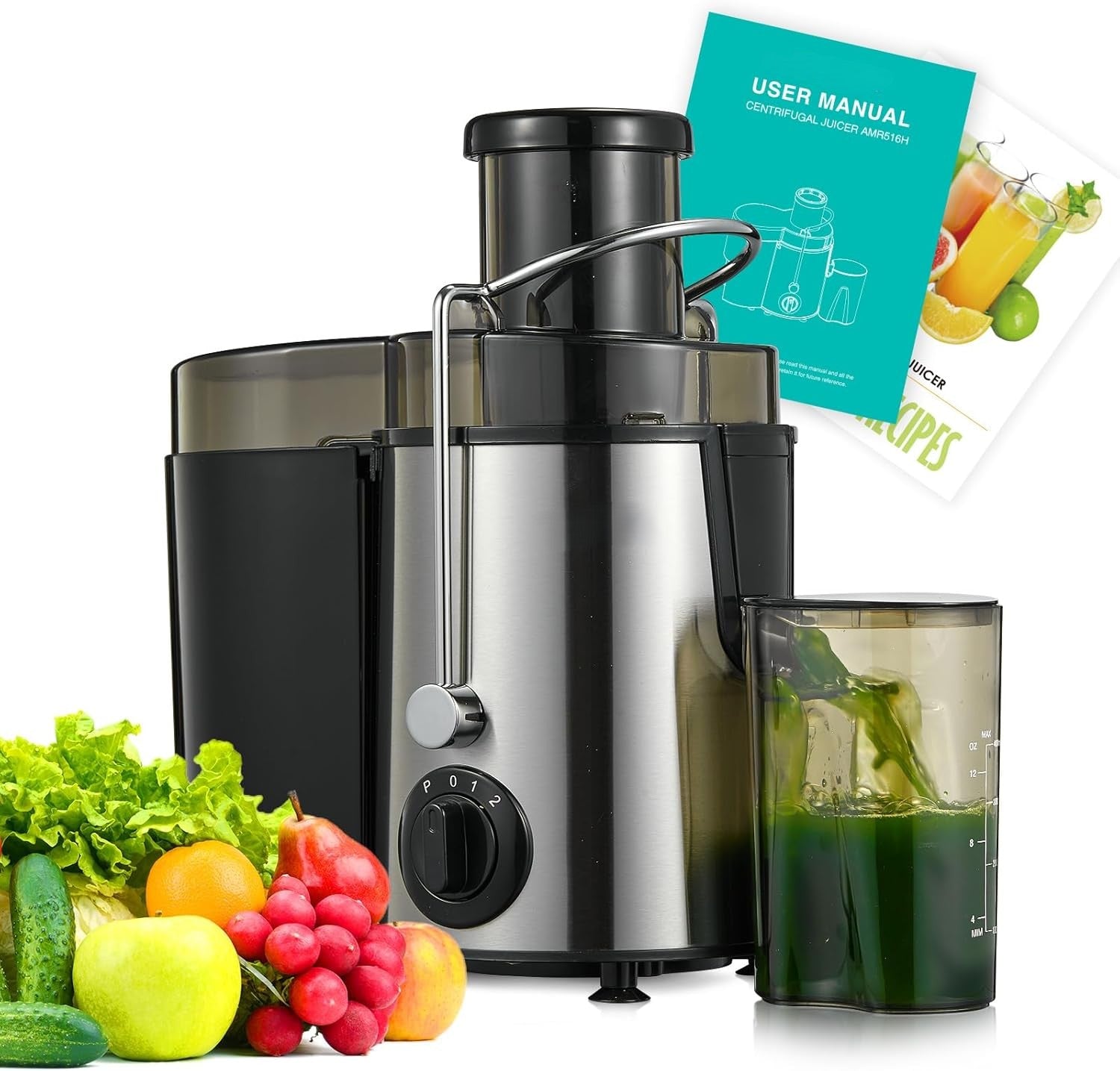 Juicer Machines, 600W Centrifugal Juicer with Wide Mouth 3” Feed Chute for Whole Vegetable and Fruit with 3-Speed Setting,