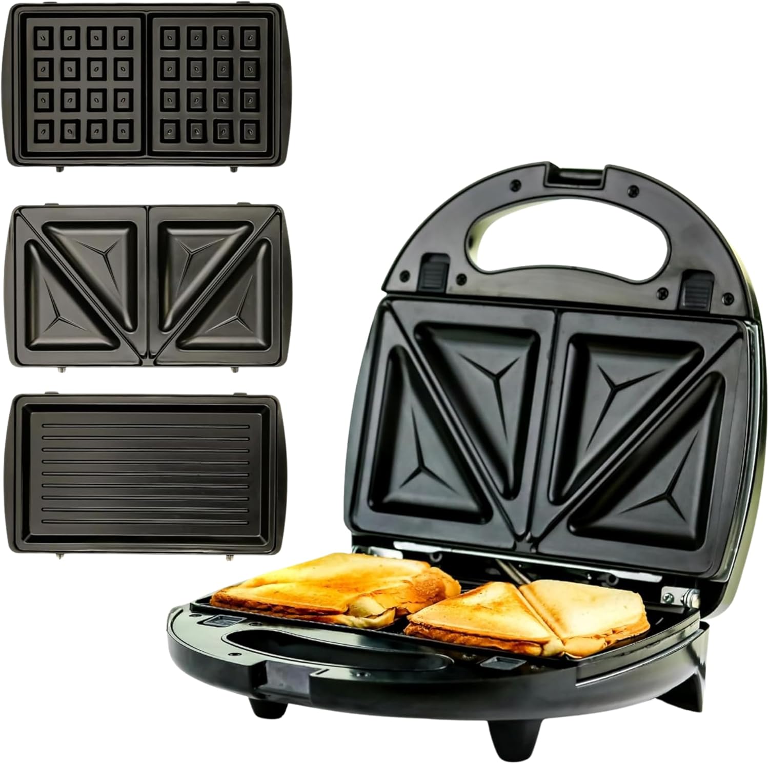 3 in 1 Electric Sandwich Maker, Press Grill and Waffle Iron Set with Removable Non-Stick Plates