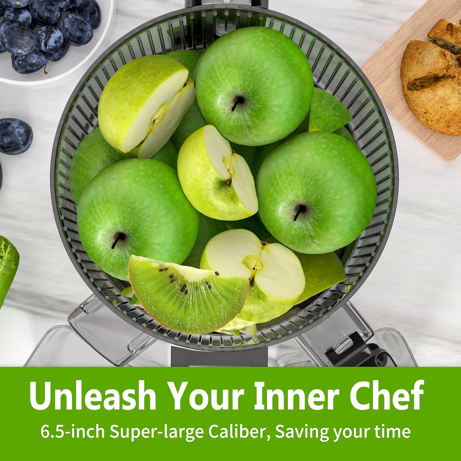 Cold Press Juicer – 6.5" Extra Large Feed Chute Fit Hands-Free Electric Masticating Juicer Machine