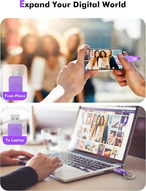 128GB Dual USB C Flash Drive, Up to 150MB/S Type C Thumb Drive with Keychain and LED Light