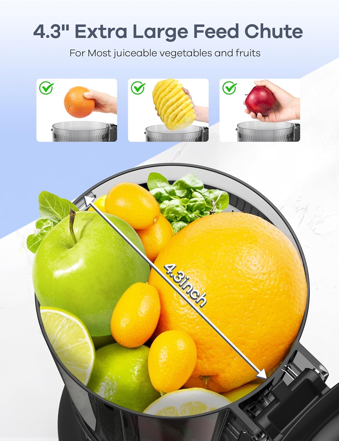 Juicer Machines, Slow Masticating Juicers with Large Feed Chute for Whole Fruits & Vegetables