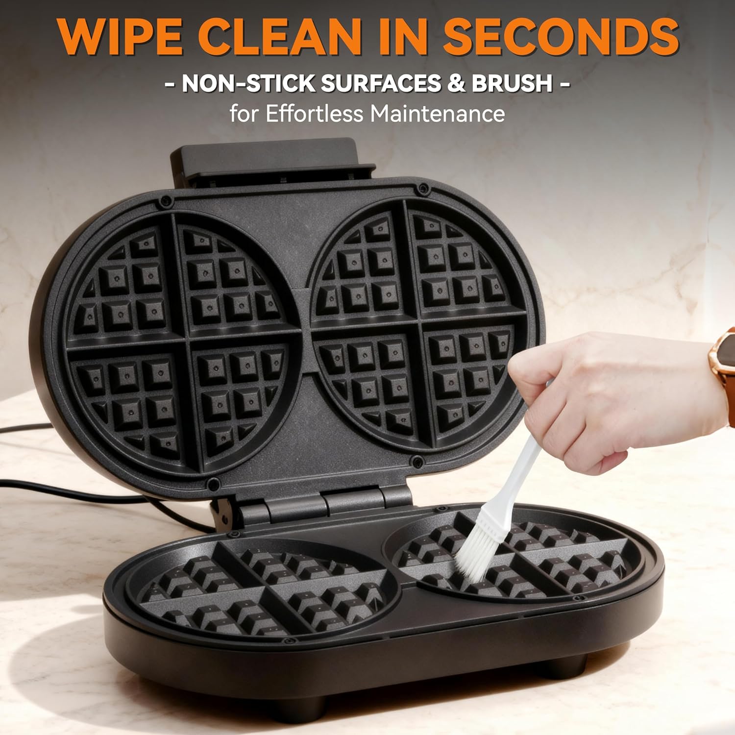 Double  Waffle Maker Thick, 2 X 6” Round Waffle Maker